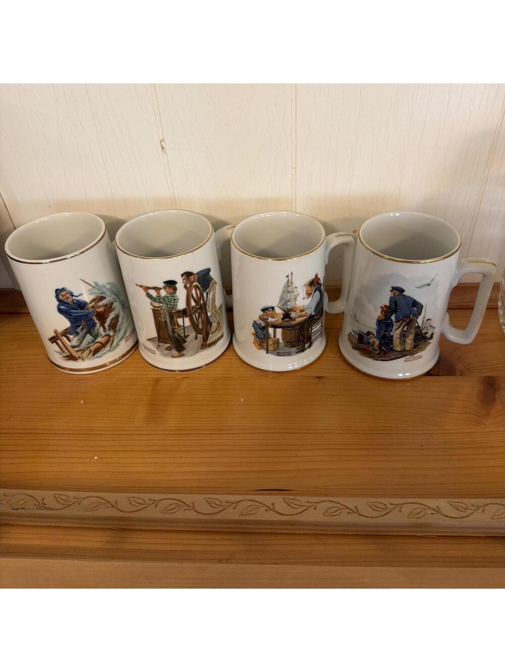 Norman Rockwell Coffee Mug set-Museum Series-Gold rim-Vintage Porcelain